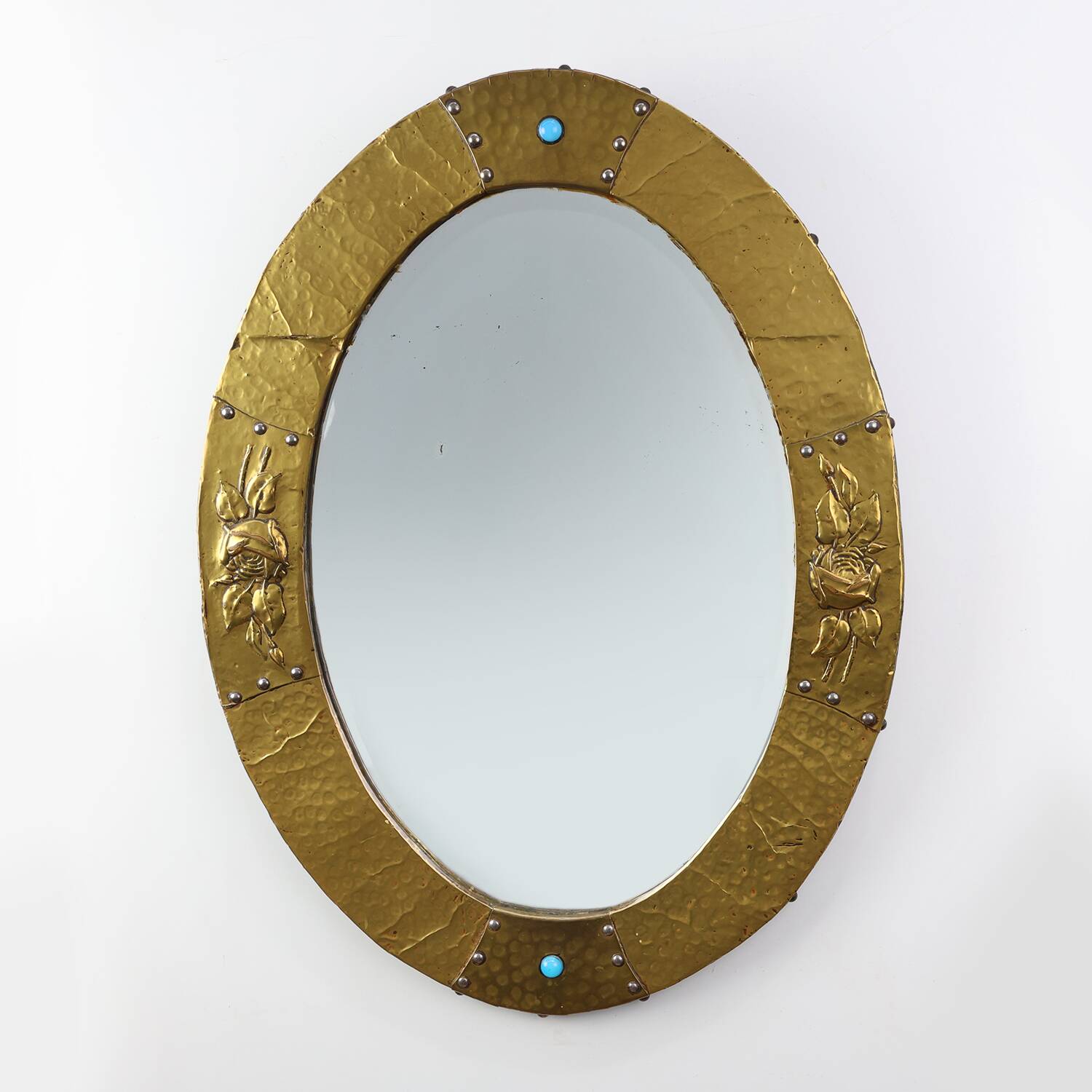 Arts & Crafts Copper Oval Mirror, France ca. 1905