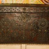 17th century studded leather travel trunk, richly decorated