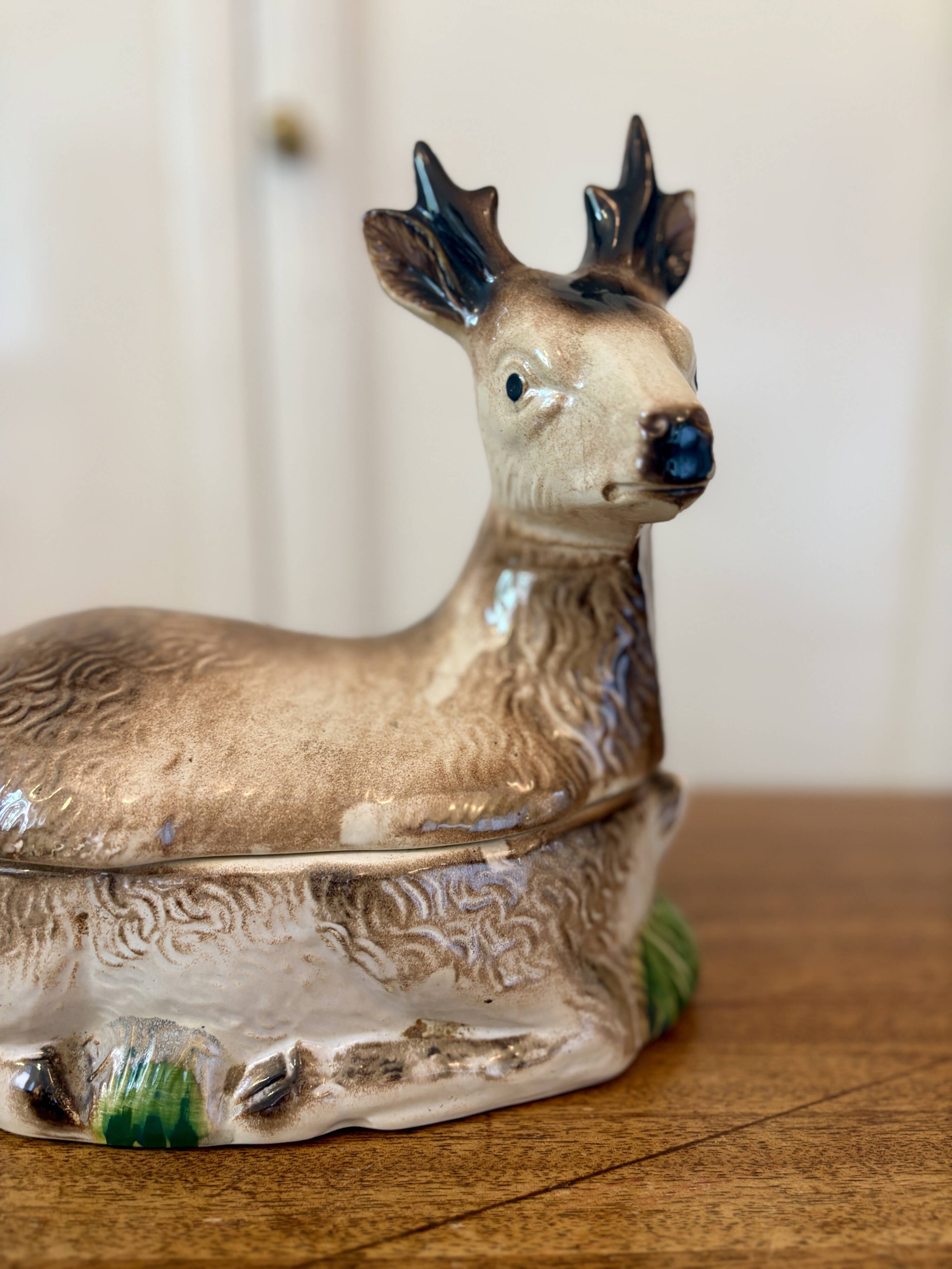 Antique Caugant ceramic terrine in the shape of a doe