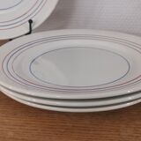 Set of 7 flat plates CERANORD St AMAND décor blue and red lines French Antique