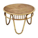 Round coffee table vintage 1950 rattan