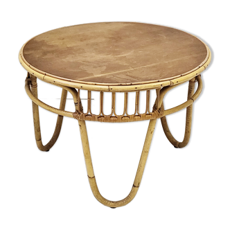 Round coffee table vintage 1950 rattan