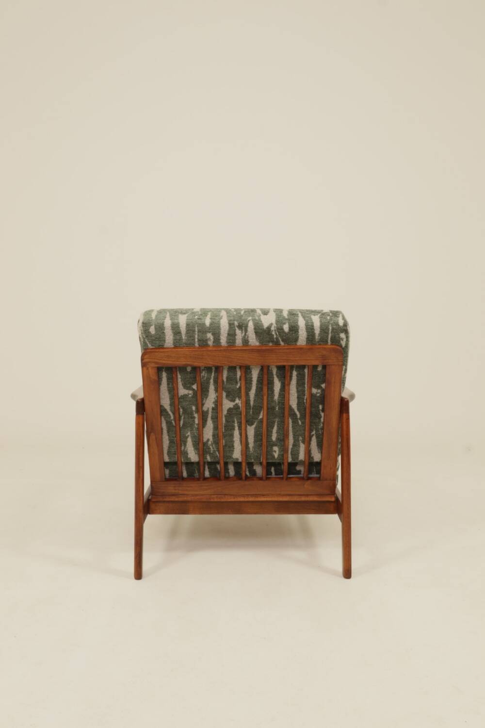 Vintage green jacquard armchair, mid-century modern design, 1965.
