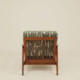 Vintage green jacquard armchair, mid-century modern design, 1965.