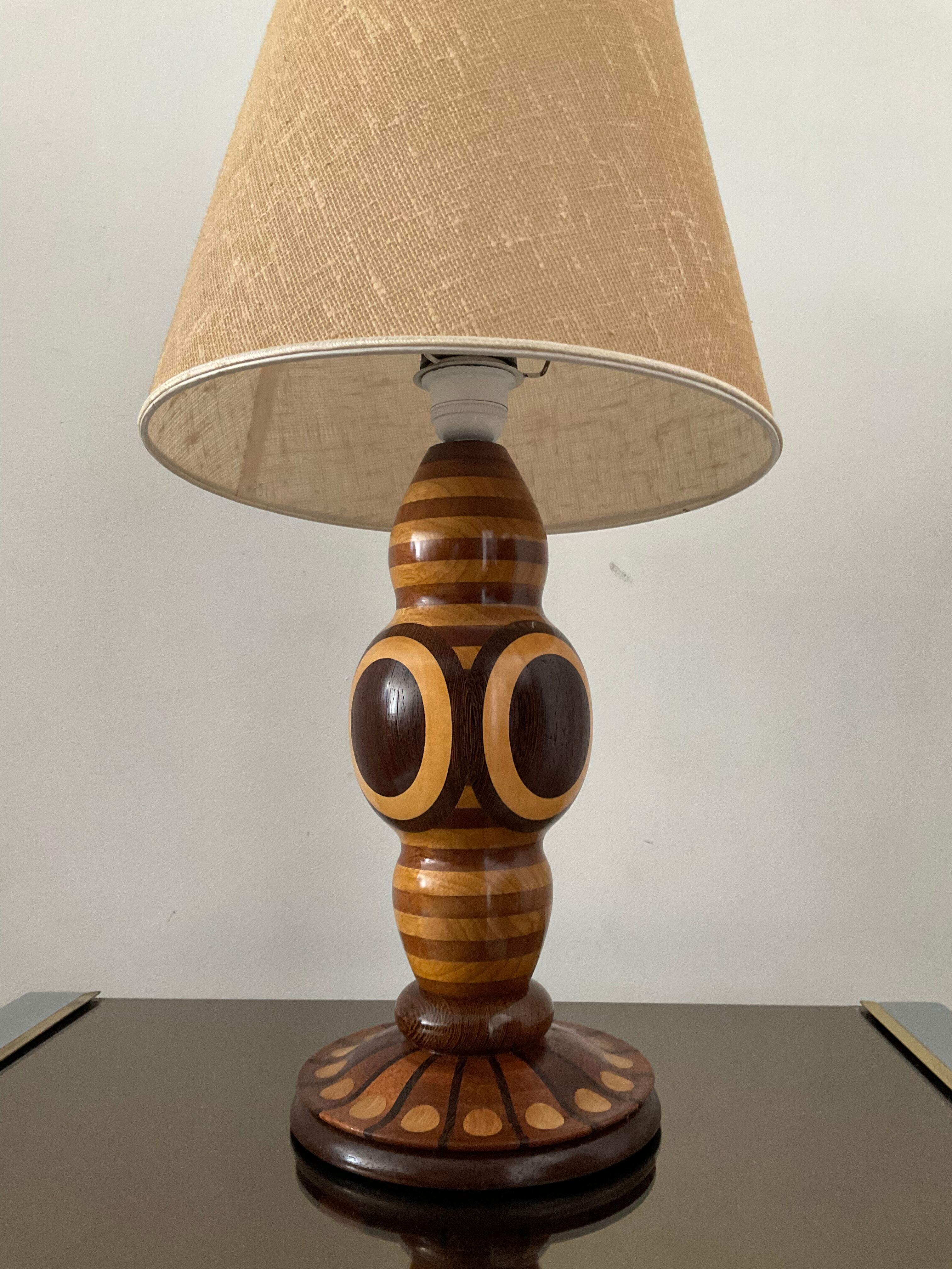 Vintage lamp in inlaid wood 60s-70s