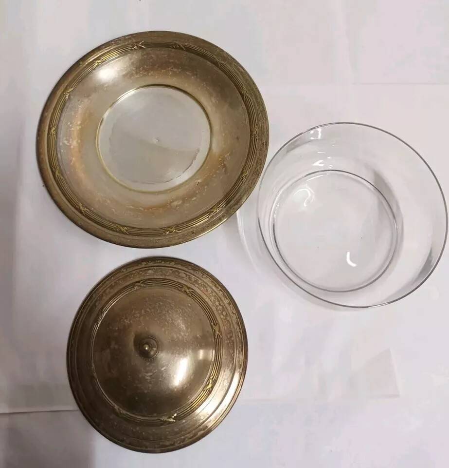 Glass and Brass Candy Dish with Bowl