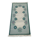 Tapis suédois en laine tissé à plat Kilim Rölakan en vert par Karin Jonsson 1960