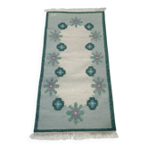 Swedish Wool Rug Flat-Weave Kilim Rölakan in Green by Karin Jonsson 1960s