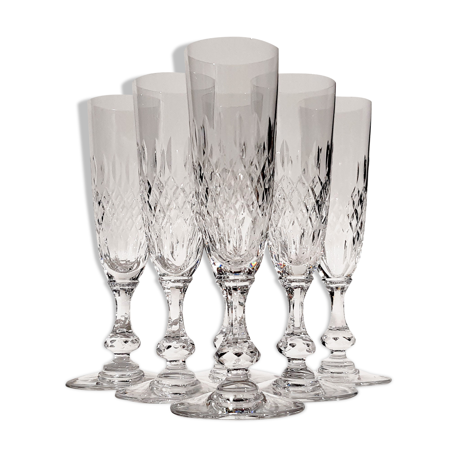 11 champagne flutes on foot in crystal saint louis collection messina model of 1973. stamped