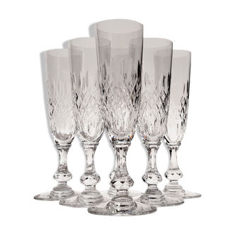 11 champagne flutes on foot in crystal saint louis collection messina model of 1973. stamped