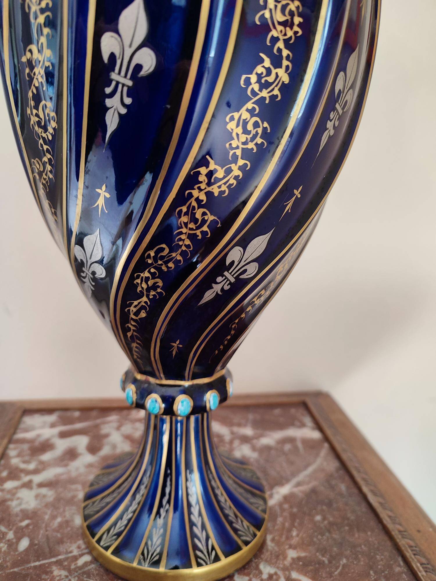 Two-handled baluster vase in late 19th century earthenware from the Gustave Asch factory (1856-1911)