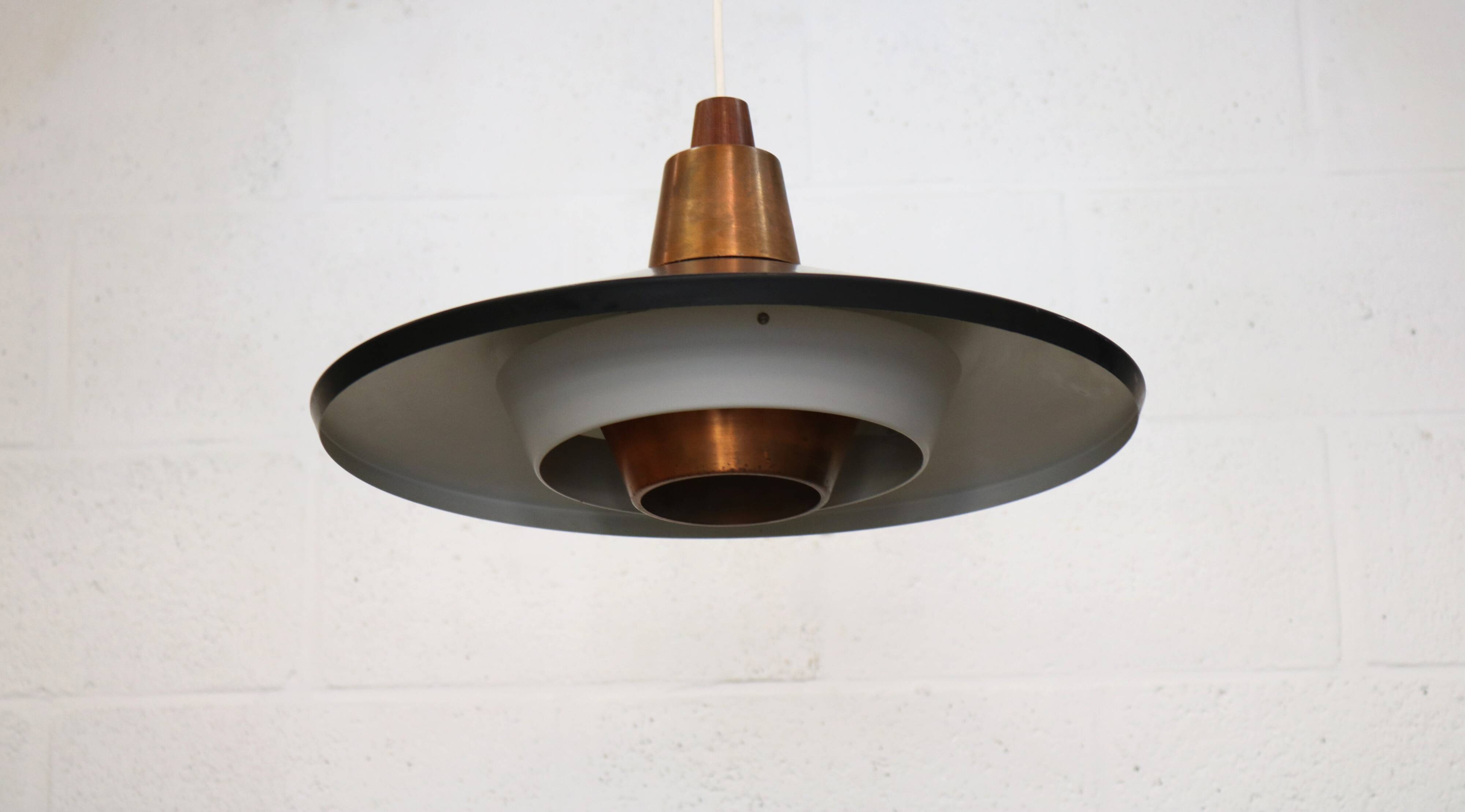 Rare Mid-Century Danish design lamp ,1960s -black&white metal& solid copper