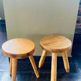 Pair of wooden tripod stools
