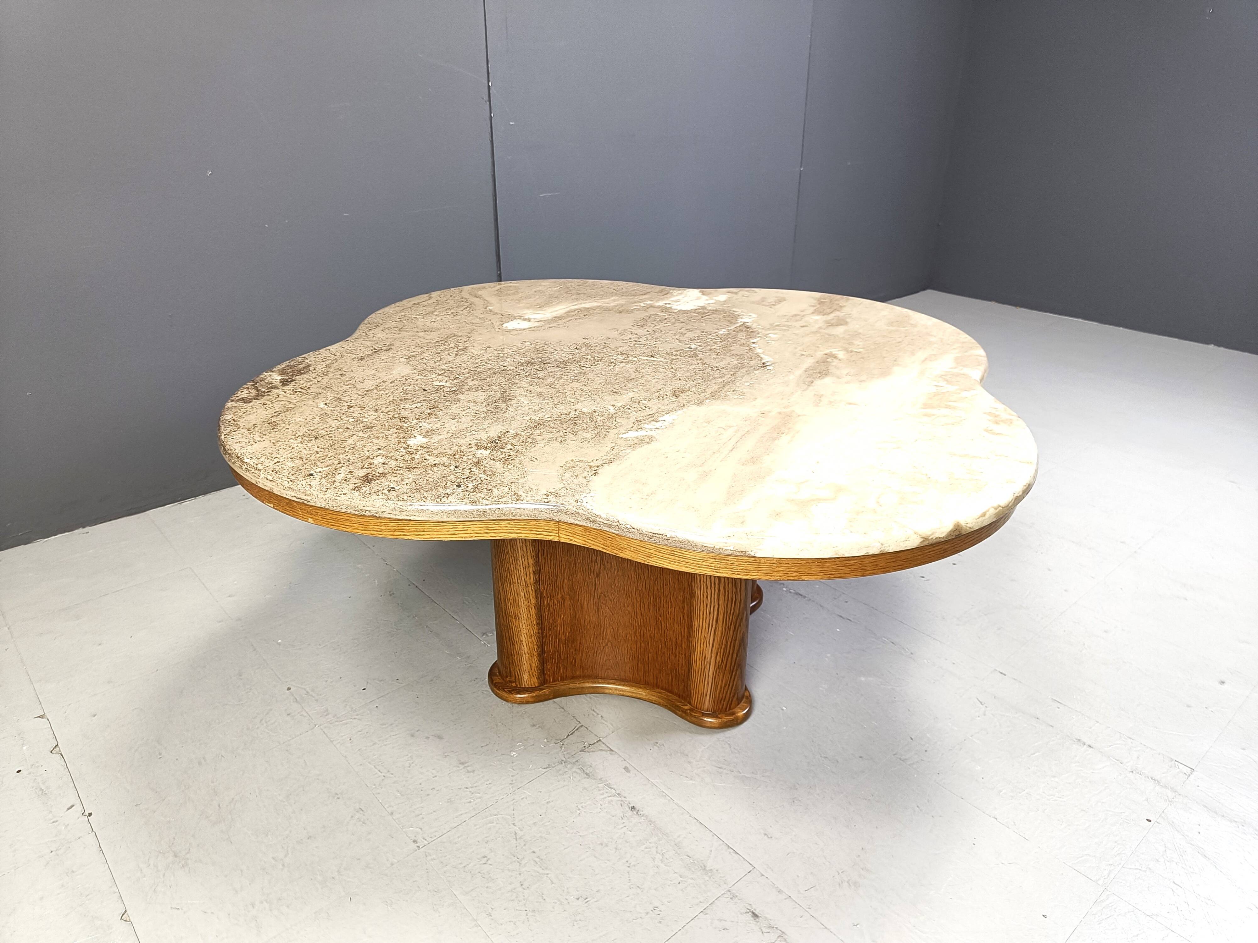 Travertine and wood coffee table, 1960s
