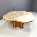 Travertine and wood coffee table, 1960s