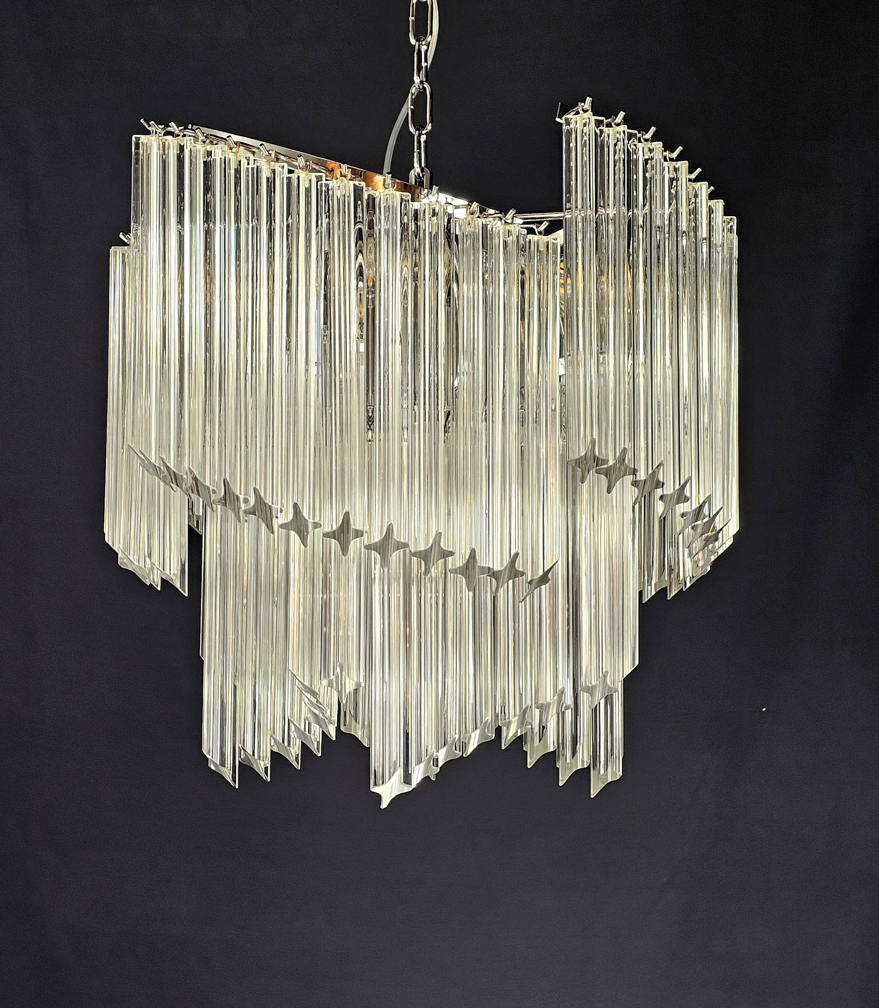 Chandelier with Murano glass quadrilateral prisms, handmade.
