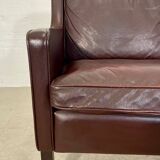 Vintage danish mid century dark cognac leather 2 seater stouby sofa