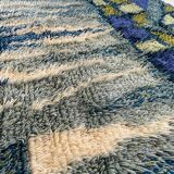 Abstract Scandinavian Multicolor High Pile Rya Rug Carpet, Sweden, 1960s