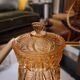 Cut amber glass candy dish – France, 1950s