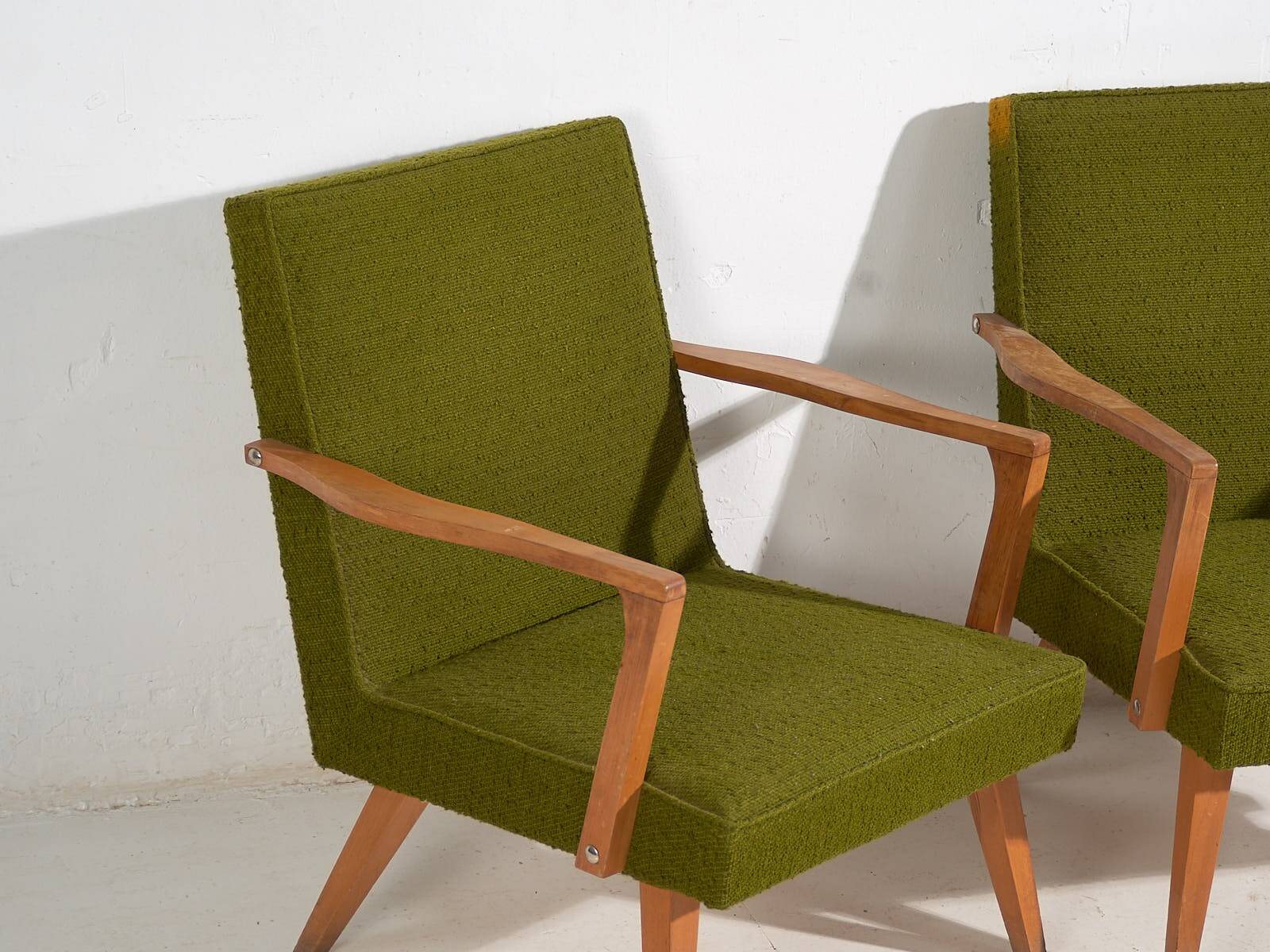 2 green armchairs, circa 1950
