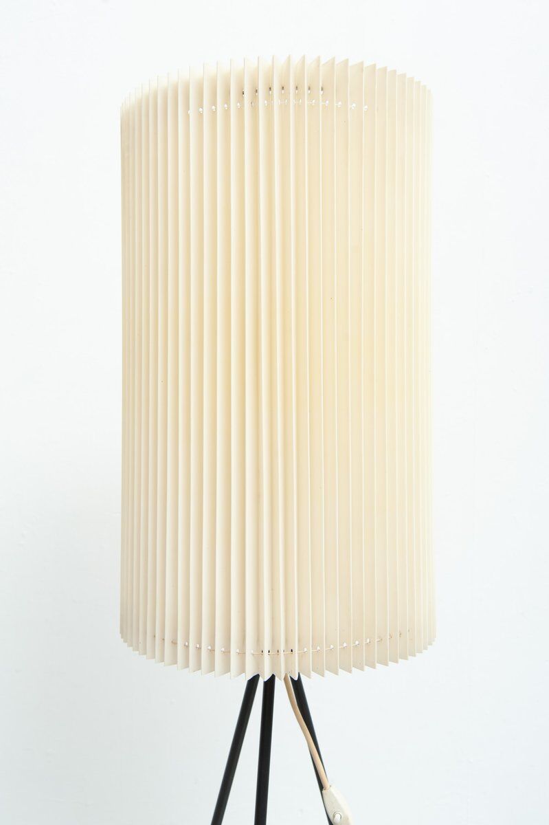 Tripod floor lamp with pleated plastic shade, 1950s