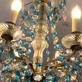 Chandelier with blue crystal pimples, 6 lights, Baccarat, 1950, art nouveau style