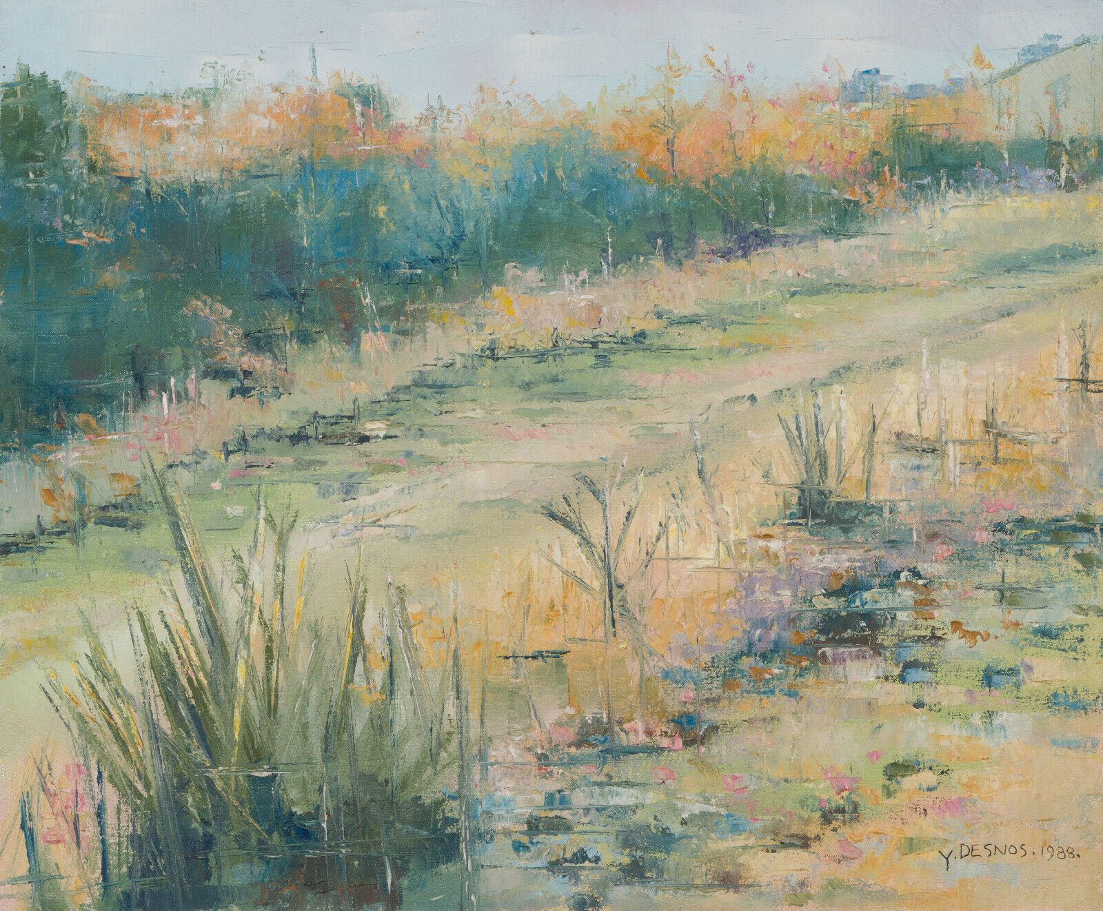 Oil on canvas Chemin en Automne by Yannick Desnos Guémené-Penfao XXe