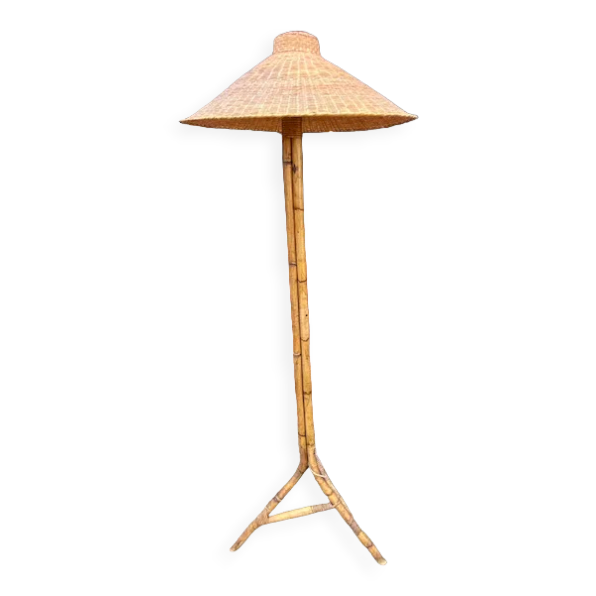 Wicker and rattan floor lamp circa 1960