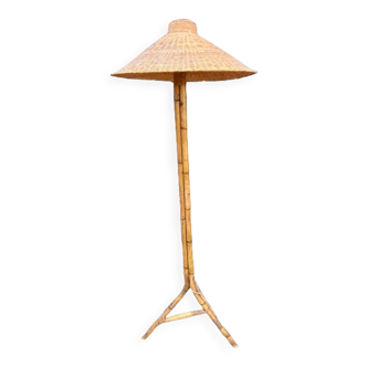 Wicker and rattan floor lamp circa 1960