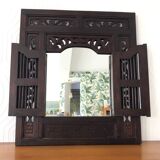 Vintage Indonesian teak shuttered mirror