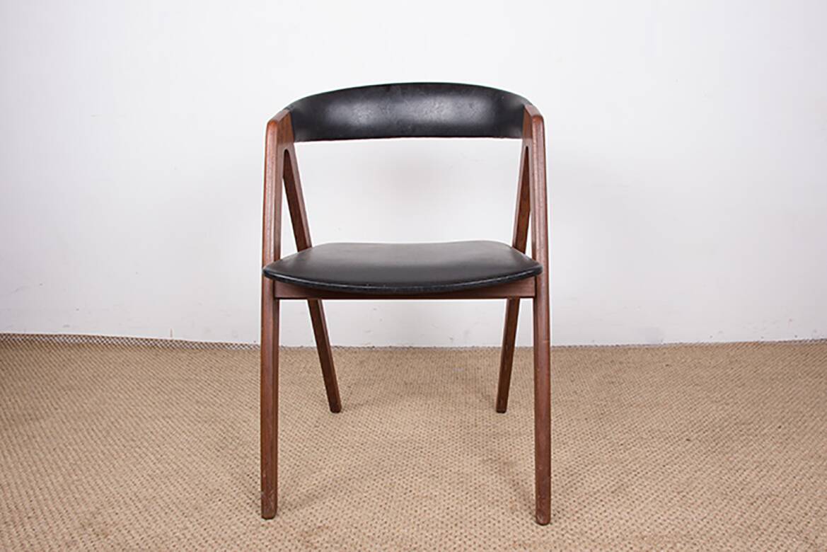 4 Danish chairs in Afromosia and skai model 205 by Thomas Harlev