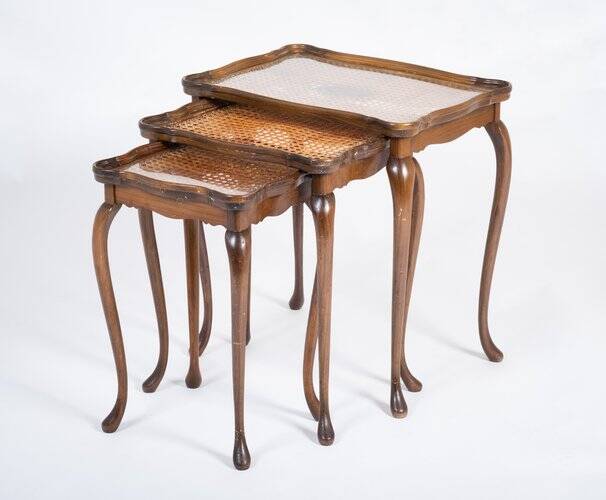 Vintage Nesting Tables with Rattan and Glass Top by Jason Møbler, 1960s, Set of 3