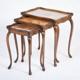 Vintage Nesting Tables with Rattan and Glass Top by Jason Møbler, 1960s, Set of 3