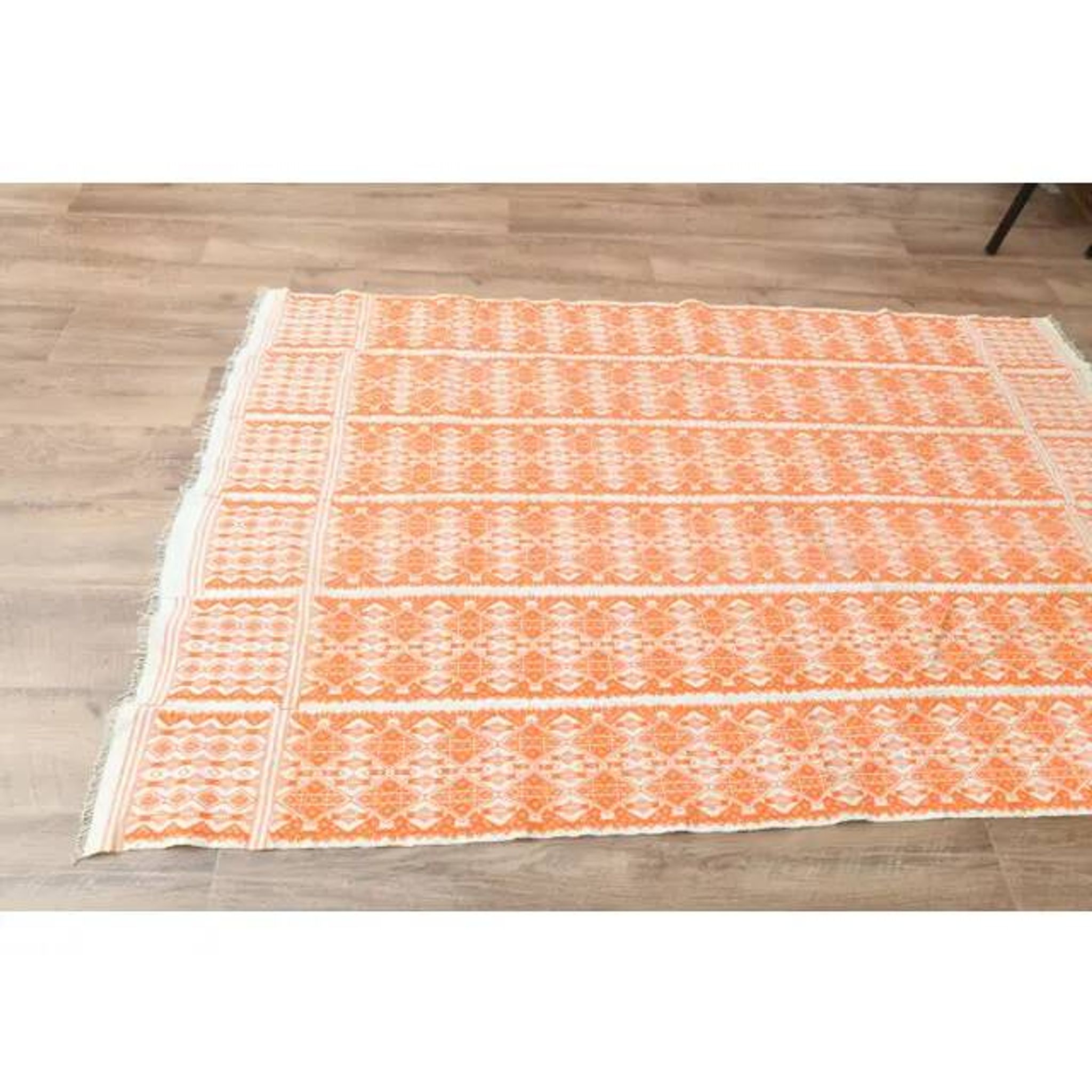 1970s Vintage Turkish Handmade Wool Cotton Orange Kilim Rug 112x180