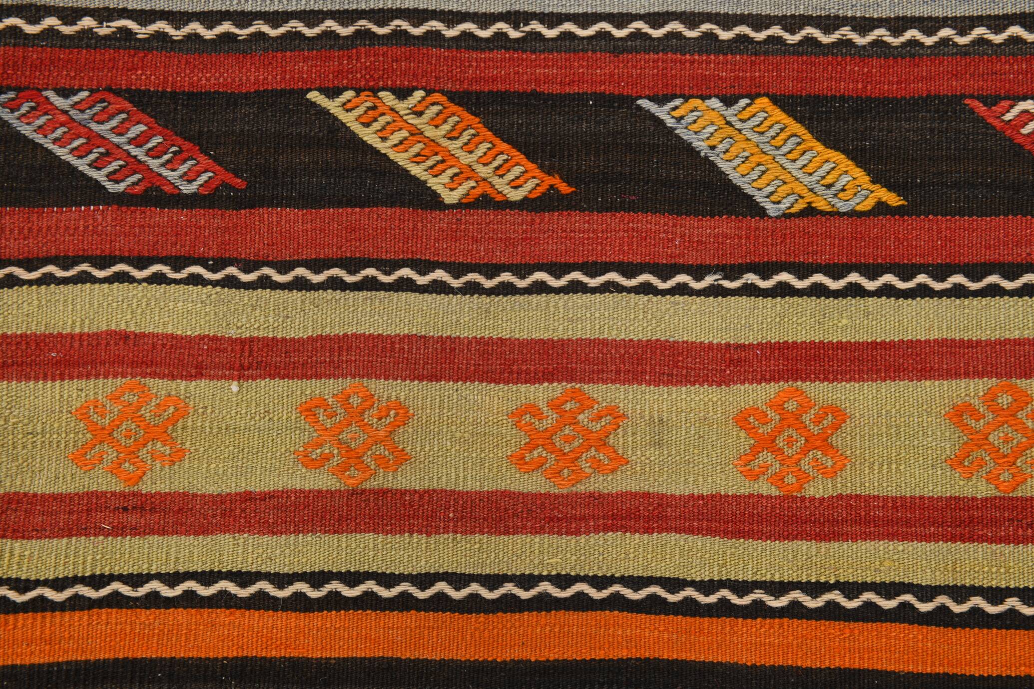 6x11 Pumpkin Orange Striped Turkish Vintage Kilim Rug, 182x320Cm