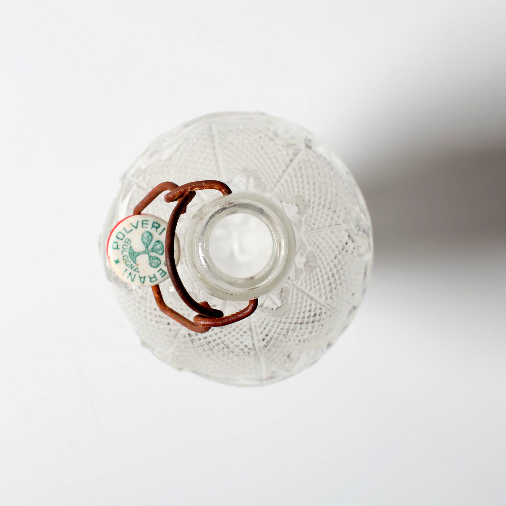 Italian Glass Bottle with Ceramic Stopper / Polveri Alberani / 1950s–1970s