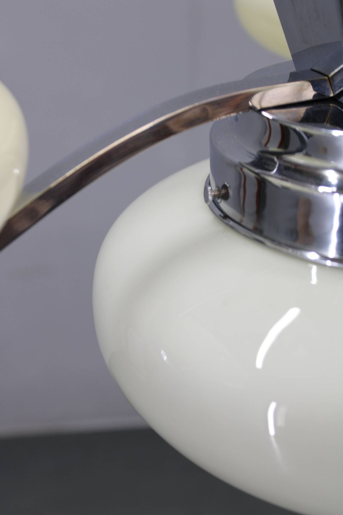 1930s Czech Art Deco chrome chandelier with cream opaline glass shades