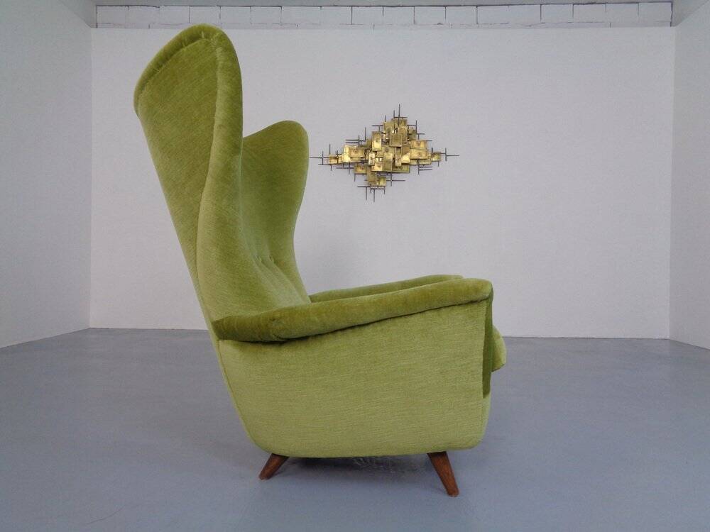 Italian Mohair Wingback Chair, 1950s