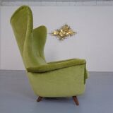 Italian Mohair Wingback Chair, 1950s