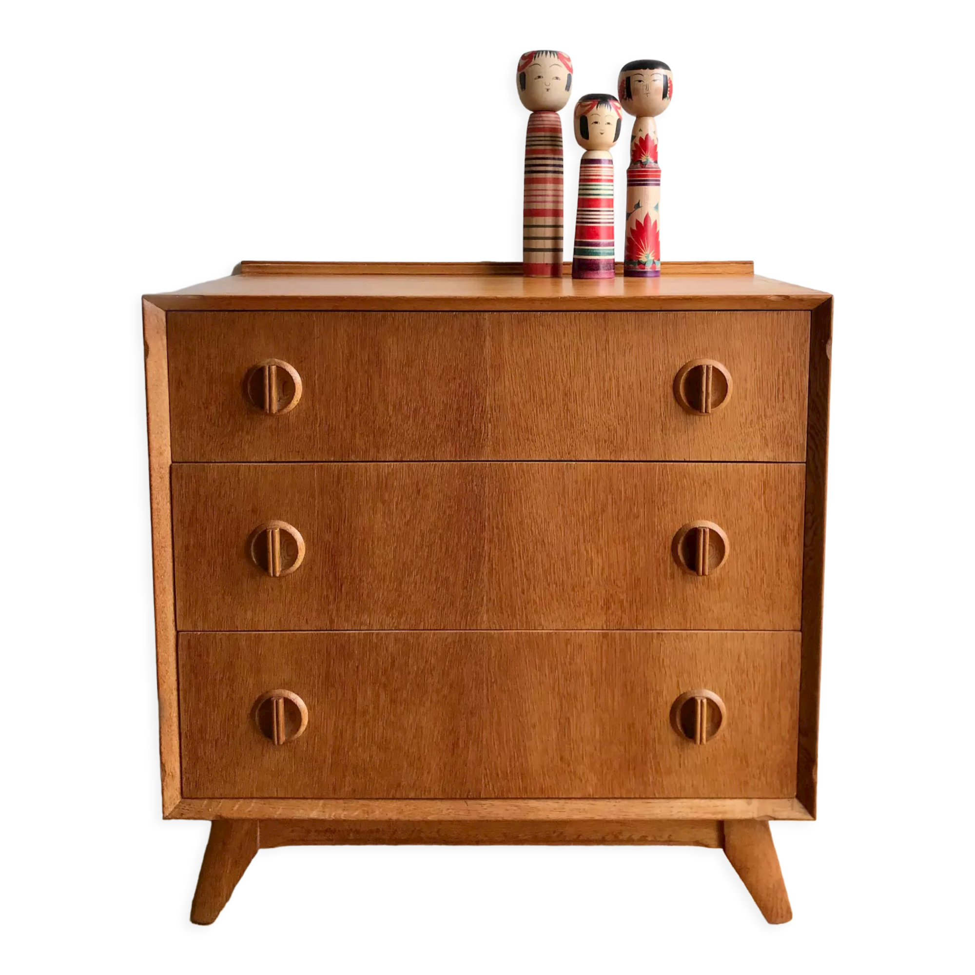 Compass foot chest of drawers in light oak from the 1960s