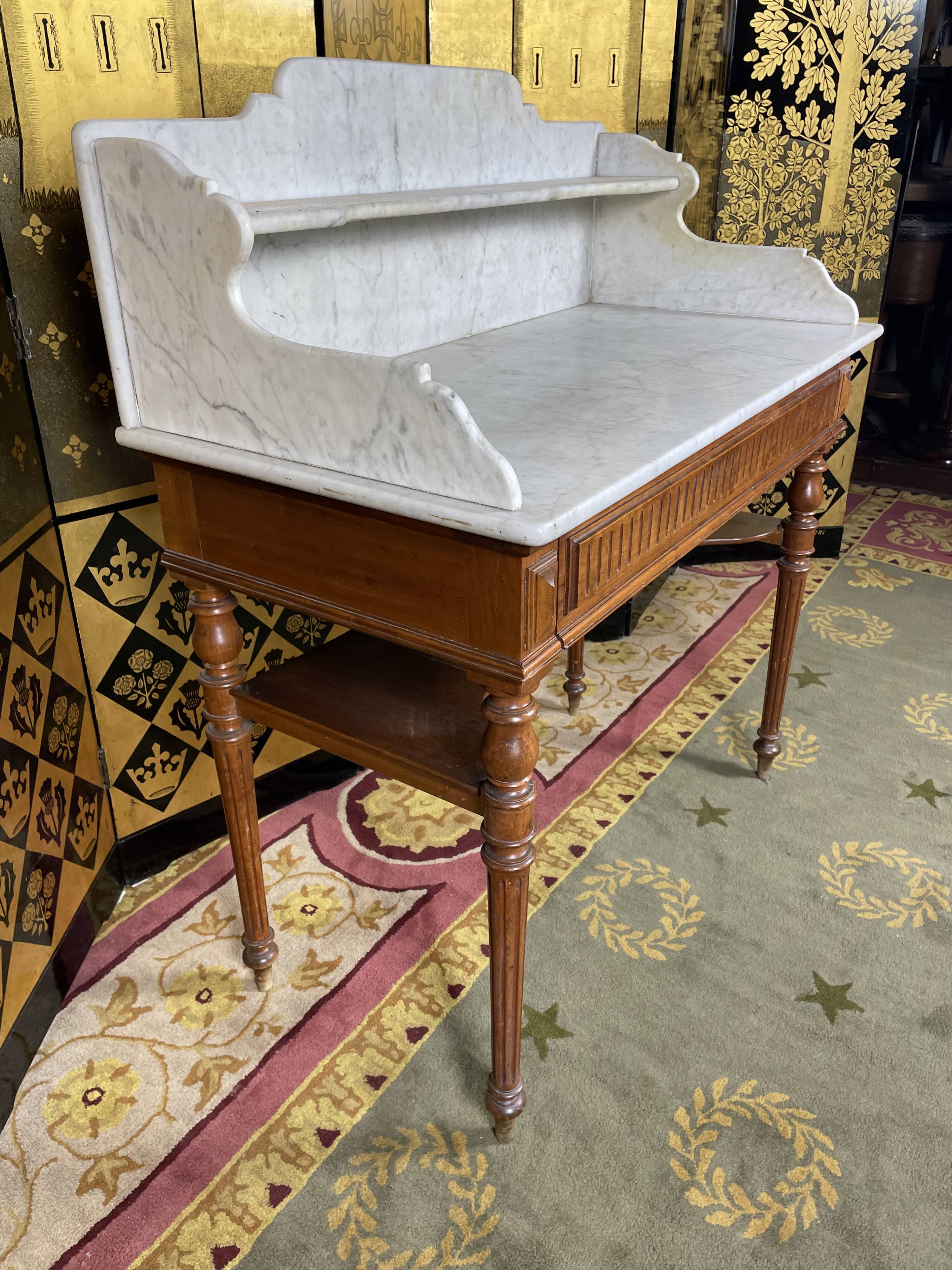Dressing table - Wash table in walnut and white marble