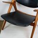 Chaise Lounge CH28 in Teak and Black Leather by Hans Wegner for Carl Hansen