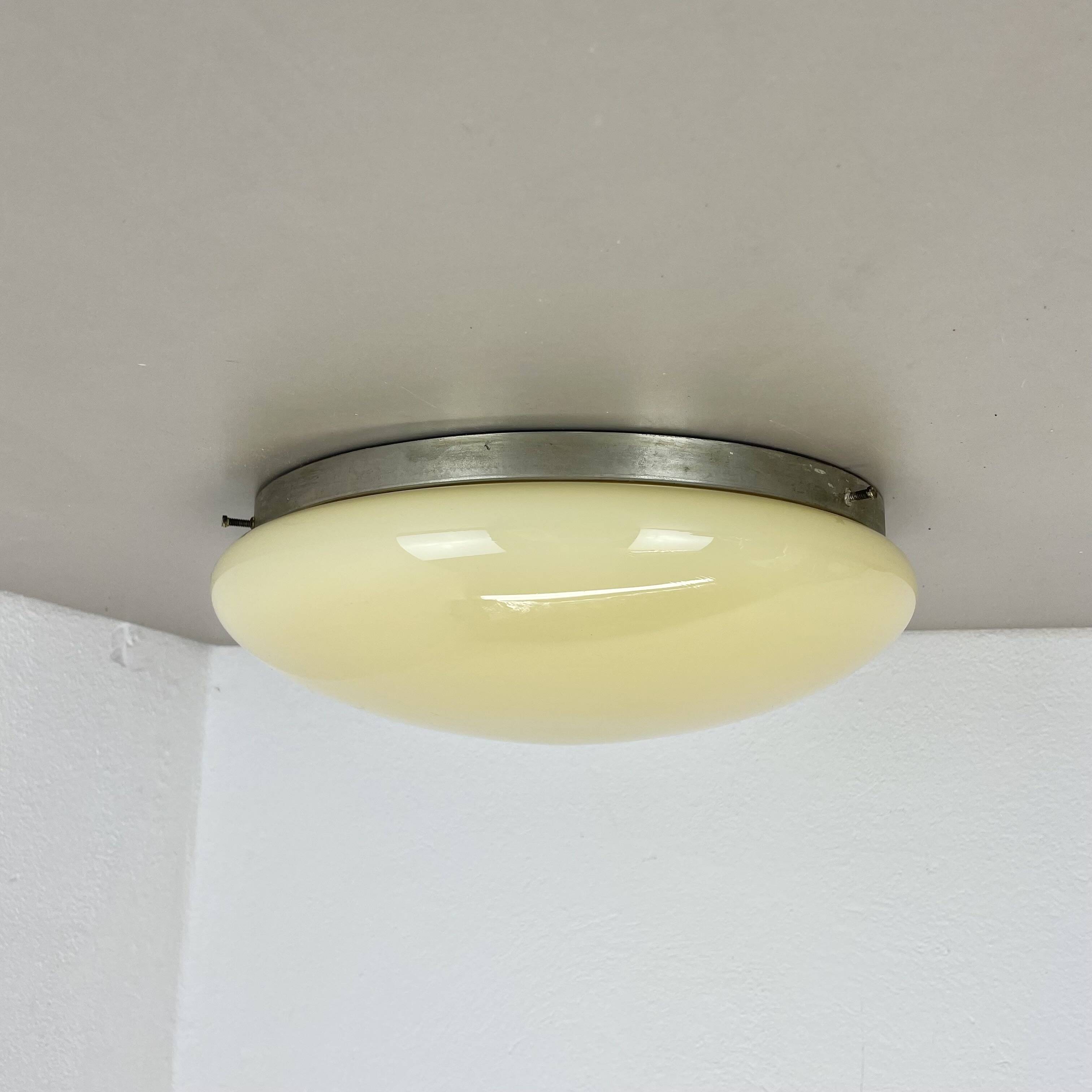 Large modernist art deco metal plafoniere ceiling flushmount light, france