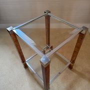 Side table Pierre Vandel Paris, magnifying glass and chrome, engraved brass plate.