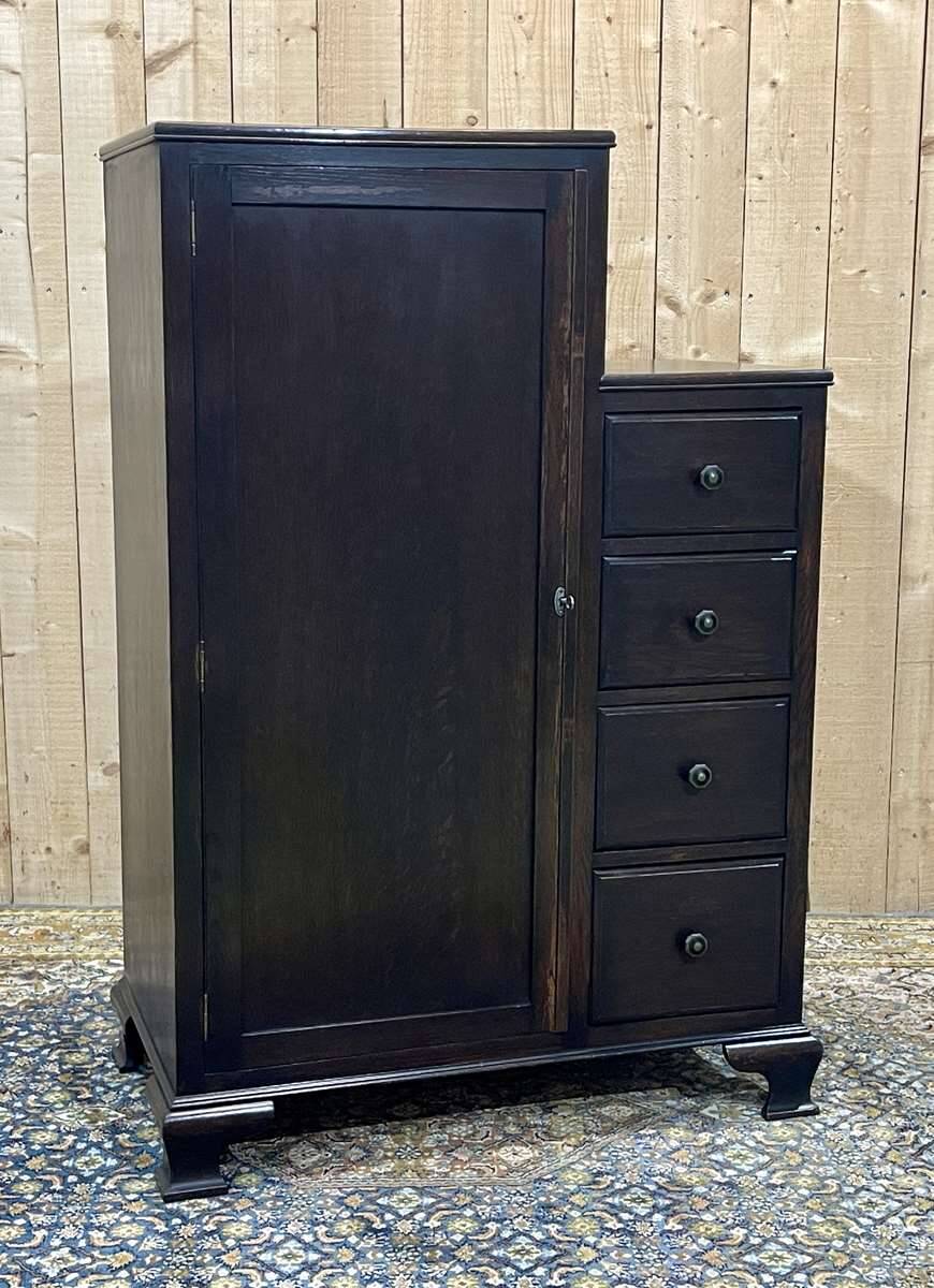English oak wardrobe with drawers from the 1950s