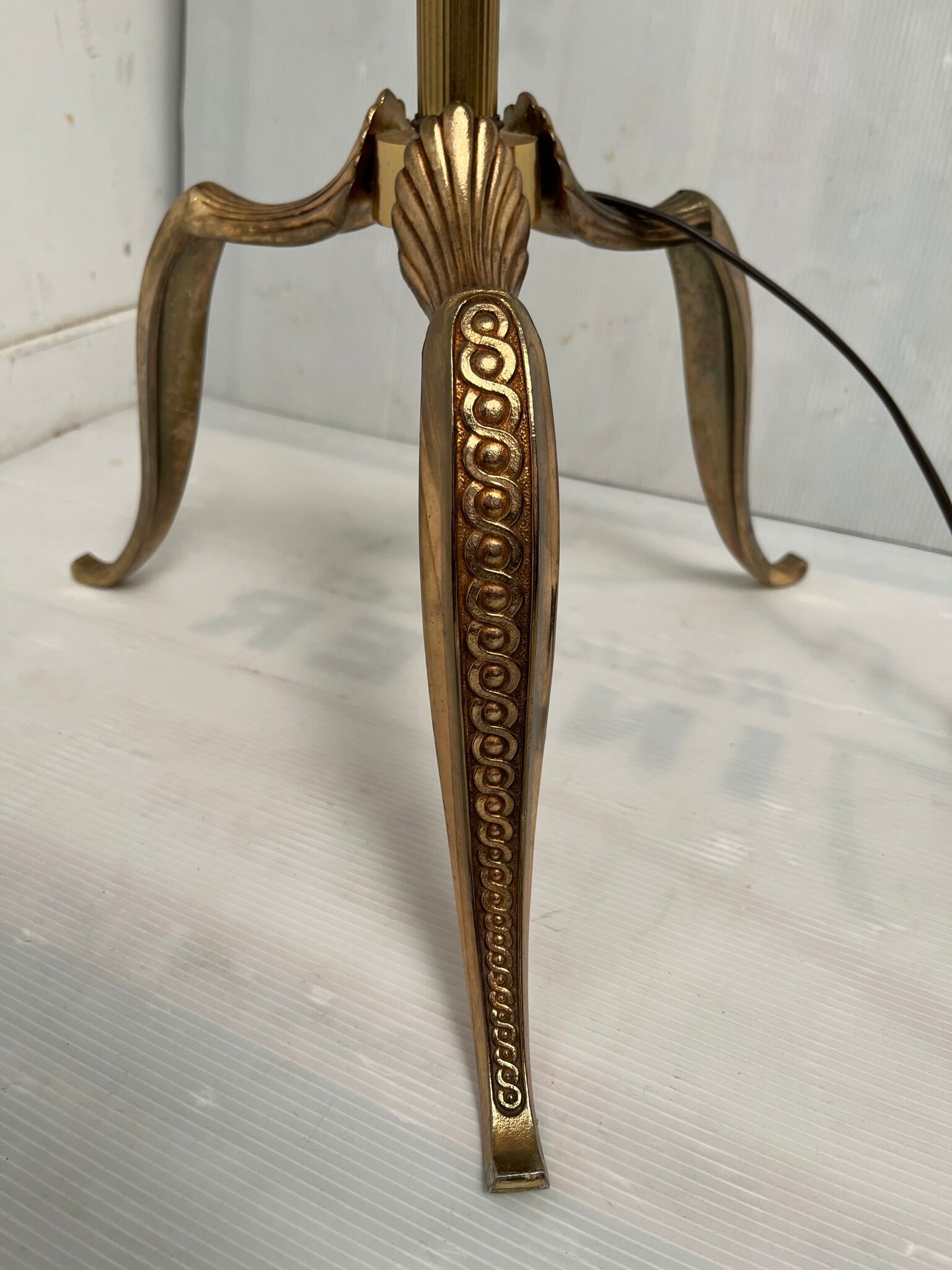 Vintage gilded brass tripod floor lamp