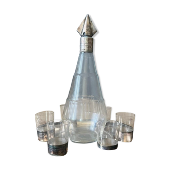 Glass and silver-plated liqueur service