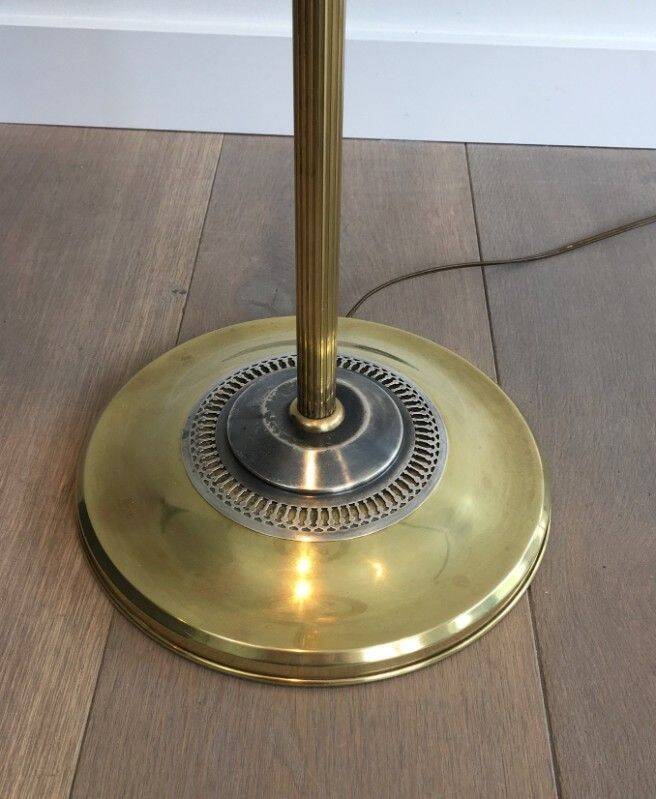 Floor lamp in brushed steel and brass. In the style of Maison Charles