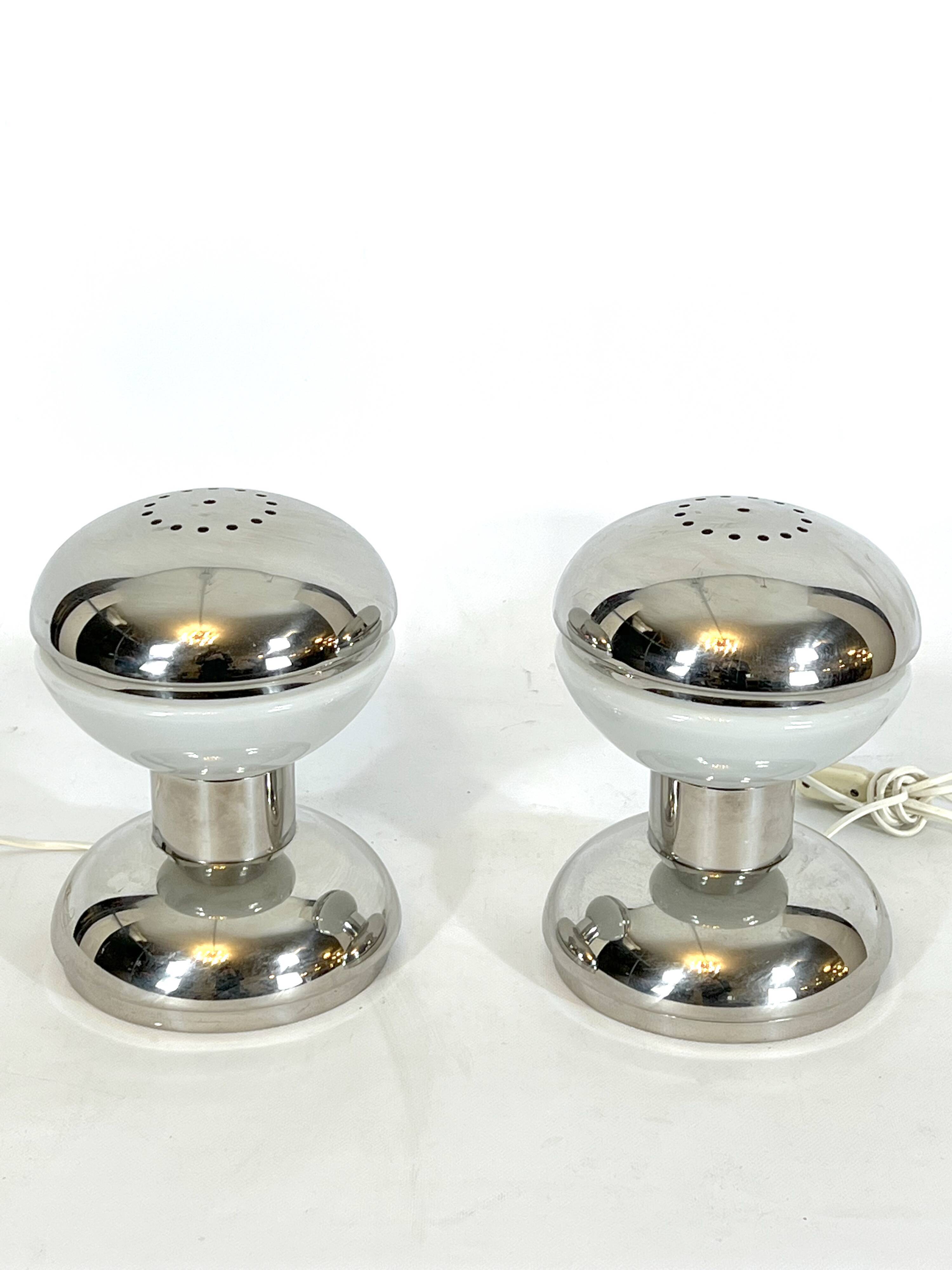 Goffredo Reggiani chrome and milk glass table lamps from 70s