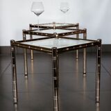 Vintage lancel house, 3 ends of sofa / side tables, in gilded brass bamboo way tbe.
